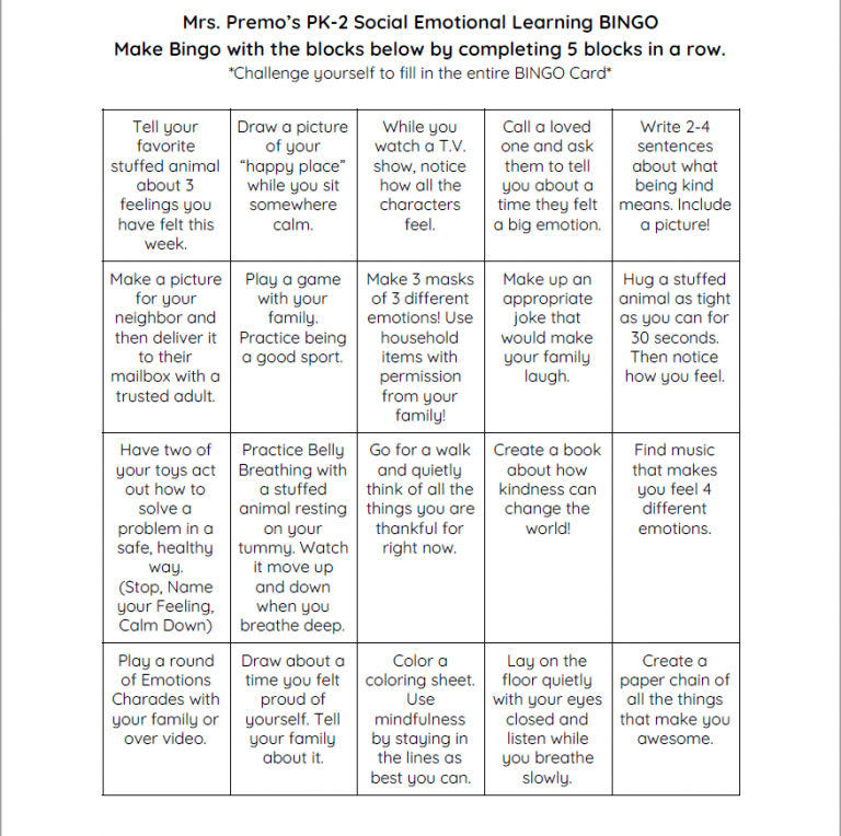 Social Emotional BINGO – Elementary Counselor